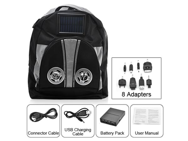 Solar Battery Charger Backpack Integrated Speaker