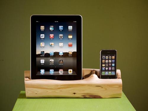 Handmade Wooden iPad iPhone Dual Docking Station
