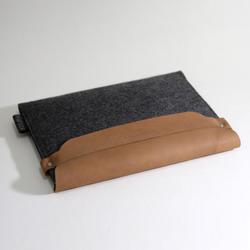 Elegant Wool Felt iPad Sleeve with Leather Flap