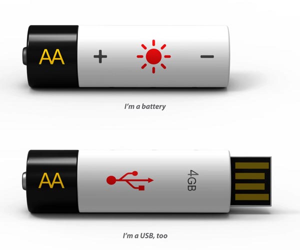 USB Powered AA Battery Doubled as USB Flash Drive