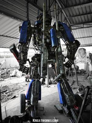 Huge Optimus Prime and BumbleBee Made of Recycled Metal