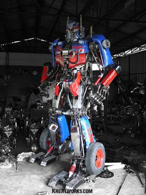 Huge Optimus Prime and BumbleBee Made of Recycled Metal