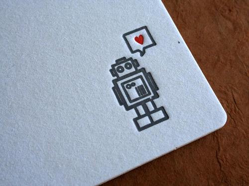 Letterpress Printed Robot with Heart Coaster Set