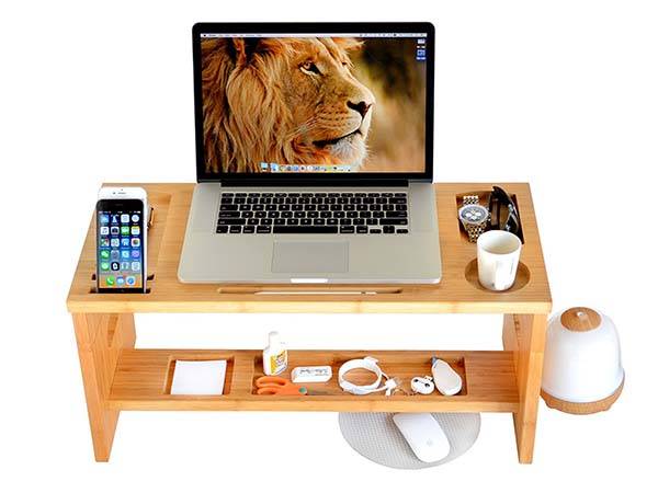 Wooden Standing Desk with Removable Monitor Stand and Desk Organizer