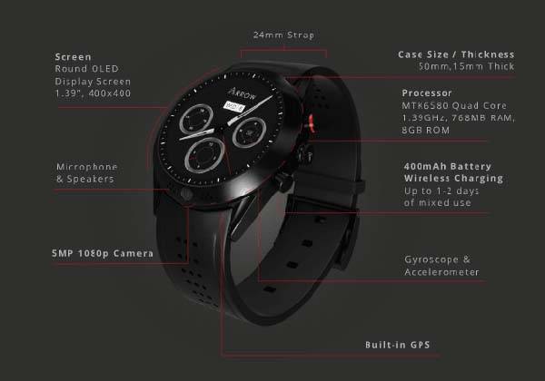 Arrow Smartwatch with Rotatable HD Camera on the Bezel
