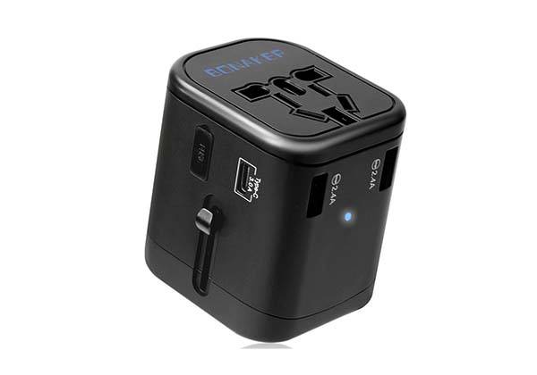 Bonaker Universal Travel Adapter with USB-C, USB Ports and QC3.0 Fast Charging