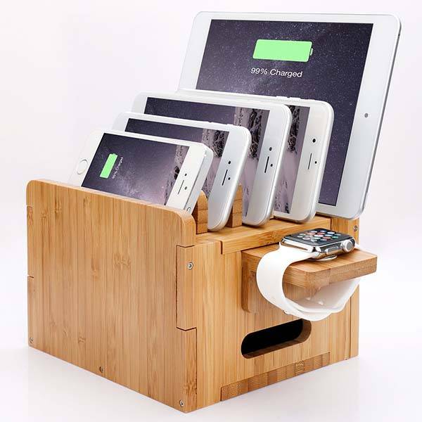 Levin Bamboo Charging Station with Storage Box