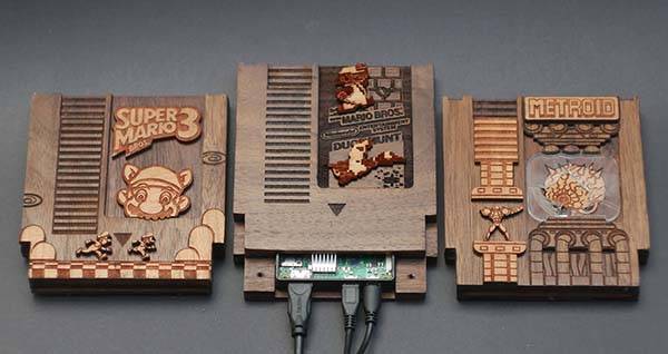 Handmade NES Game Cartridge Shaped Wooden Raspberry Pi Zero Case