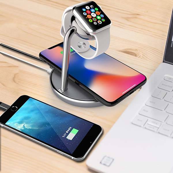 Apple Watch Stand with Wireless Charging Pad and USB Port