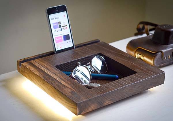 Handmade Wooden Docking Station with LED Lamp