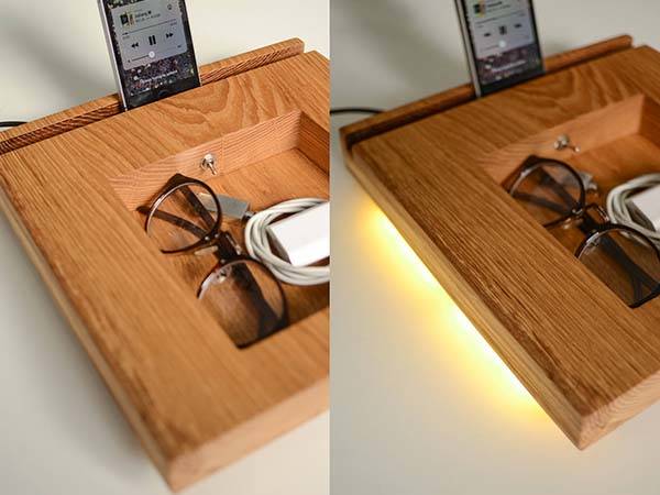 Handmade Wooden Docking Station with LED Lamp
