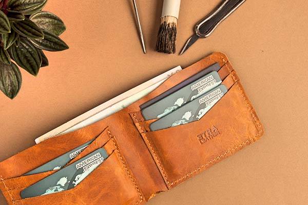 Handmade Brown Leather Bifold Wallet