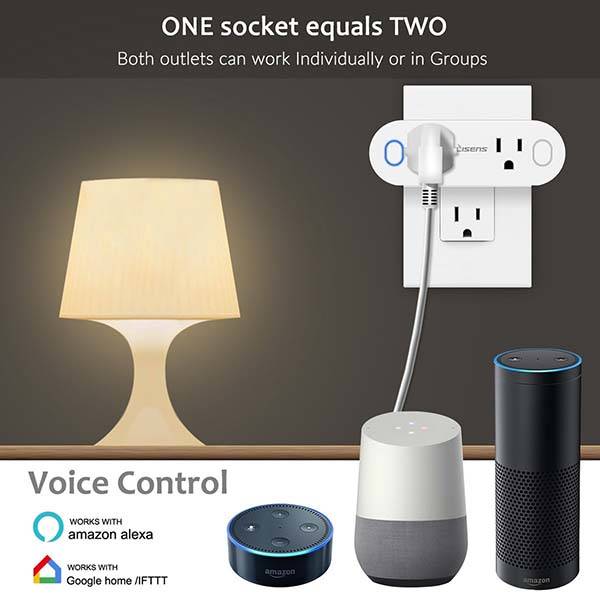 Smart WiFi Plug with Two Outlets Supports Amazon Alexa, Google Assistant and IFTTT