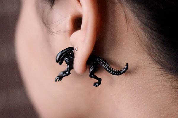 Handmade 3D Alien Xenomorph Earrings