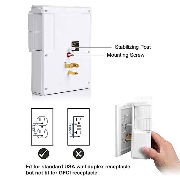 Wall Mount Surge Protector with 4 Rotatable Outlets and Two USB Ports