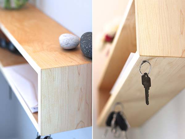 Handmade Wooden Entryway Organizer with Magnetic Key Hooks