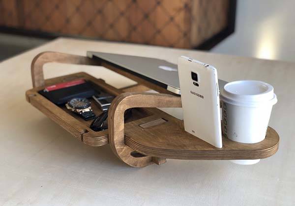 Handmade Laptop Docking Station with Integrated Desk Organizer and Cup Holder
