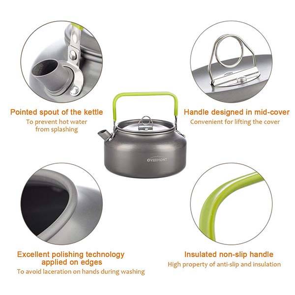 Valiant Portable Camping Kettle & Insulated Mug Set – 1L Kettle + 2 Mugs, Black, Lightweight Aluminum, Camping & Hiking Gear