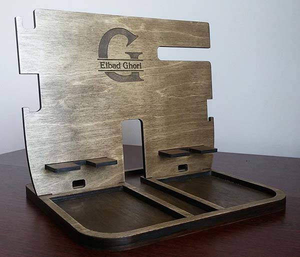 Handmade Twin Wooden Docking Station with Tray Organizer