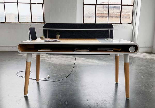 Köllen Eget Wooden Desk with LED Light, Wireless Charger, Magnetic Whiteboard and More