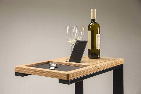 Handmade Wooden Sofa Side Table with Phone and Tablet Holders