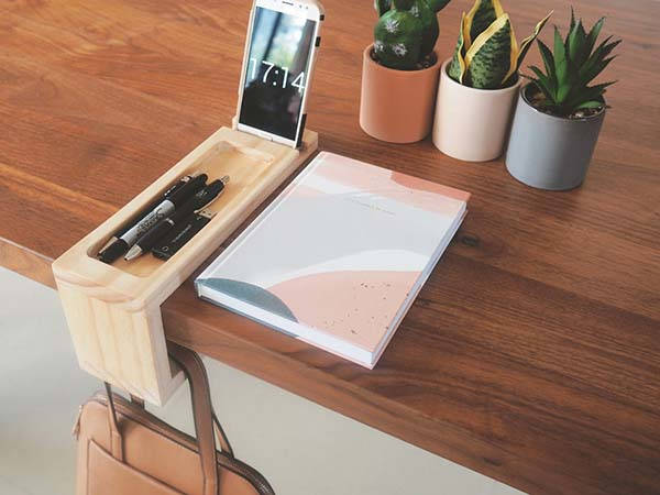 Handmade Wooden Desk Organizer With Under Table Handbag Holder Gadgetsin
