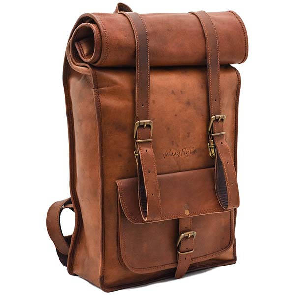 Handmade Leather Roll Top Backpack by Johnny Fly