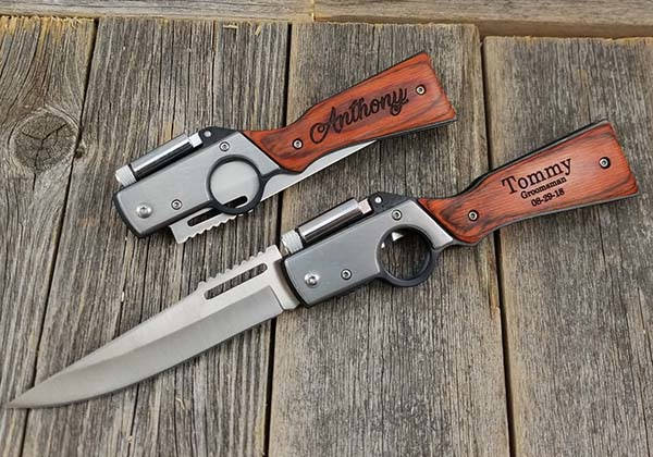 Handmade Personalized Gun Shaped Pocket Knife with LED Flashlight