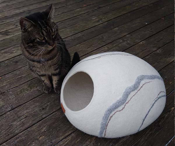 Handmade River Stone Shaped Felted Cat House
