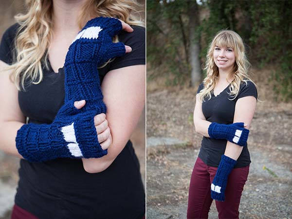 Handmade Doctor Who TARDIS Knitted Fingerless Mitts