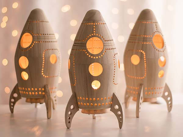 Handmade Wooden Rocket LED Night Light