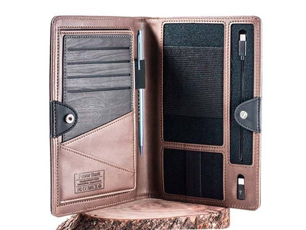 Skylight iTravel Leather Passport Wallet with Power Bank and RFID Blocking