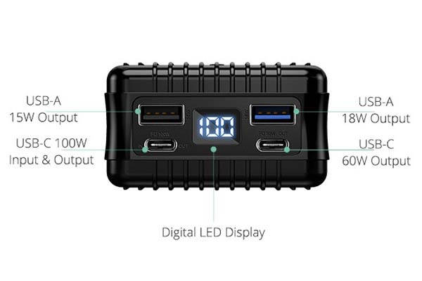 SuperTank High-Capacity Power Bank with Dual USB-C PD and Dual USB-A Ports