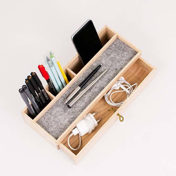 The Handmade Customizable Wooden Desk Organizer with Drawer