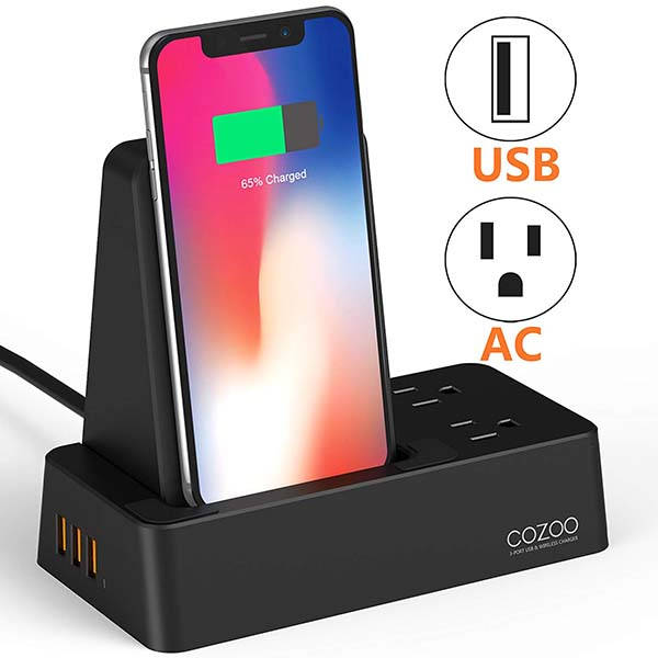 Cozoo Wireless Charging Dock with 2 AC Outlets and 3 USB Ports