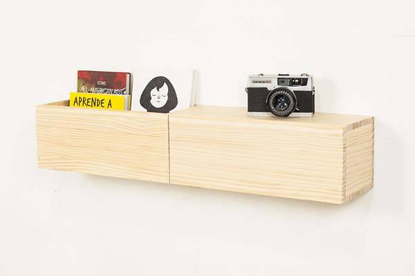 Handmade Modern Wall Floating Wooden Shelf with Drawer