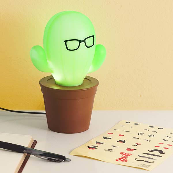 Kawaii Cactus LED Mood Lamp with Reusable Stickers