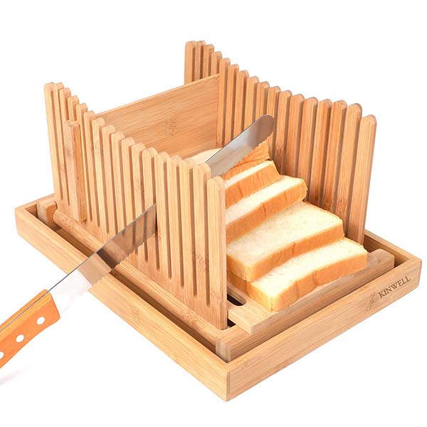 The Foldable Bamboo Bread Slicer with Crumb Tray