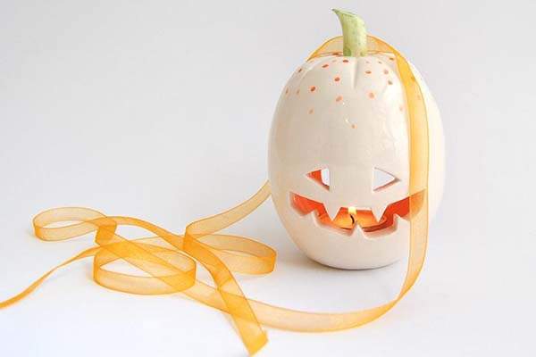 Handmade Special Halloween Pumpkin Ceramic Candle Holder