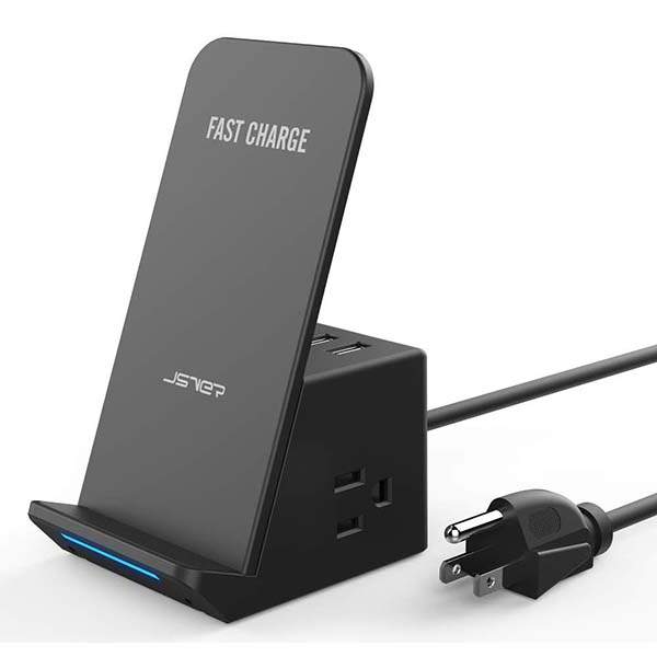 The Wireless Charging Stand Doubles as Desktop Power Strip with Two USB Ports