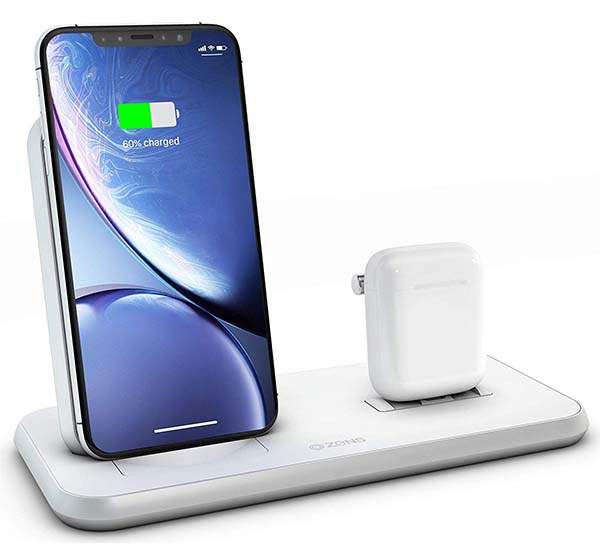 ZENS Stand+Dock Aluminum Wireless Charging Station with an Extra USB Port