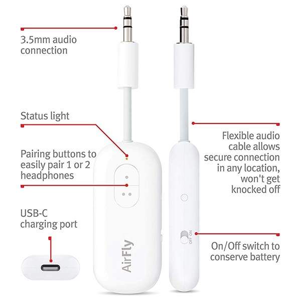 Twelve South AirFly Duo Wireless Audio Transmitter for 2 AirPods or Other Bluetooth Headphones