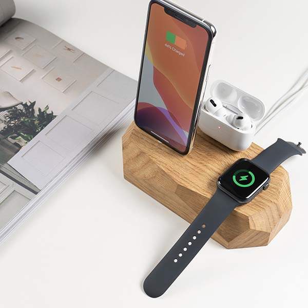 Handmade Triple Personalized Wooden Charging Station Gadgetsin