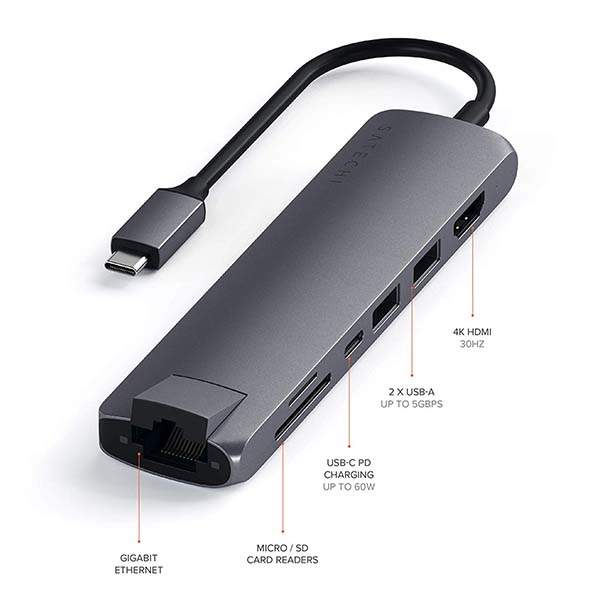 Satechi Slim Multi-Port USB-C Hub with 60W Power Delivery