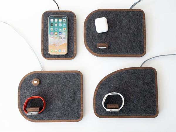 Handmade Wooden Wireless Charging Station for iPhone, Apple Watch and AirPods