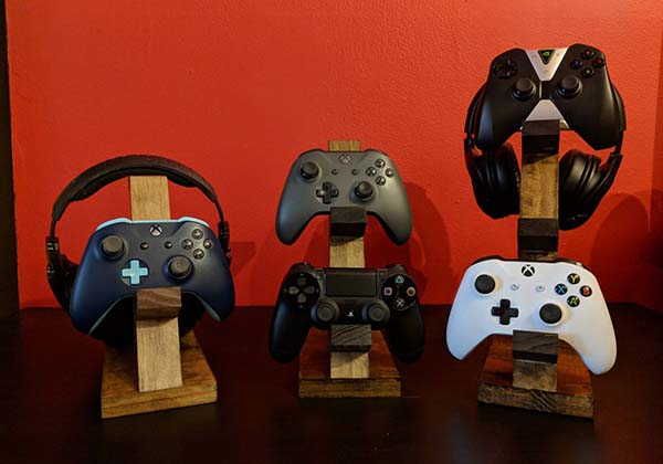 Handmade Wooden Controller and Headset Stand