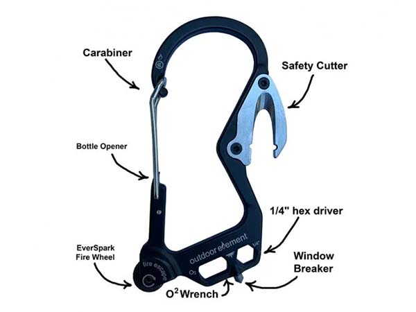 Fire Escape Multi-Tool Carabiner with Fire Starter