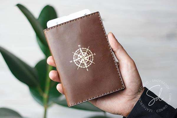 Handmade Bifold Leather Travel Wallet with Personalization