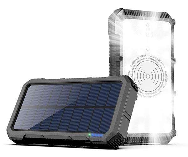 Mingese Solar Power Bank with Wireless Charging Pad and LED Flashlight