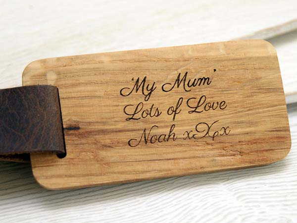 Handmade Child Drawing Personalized Wooden Keychain with Leather Strap